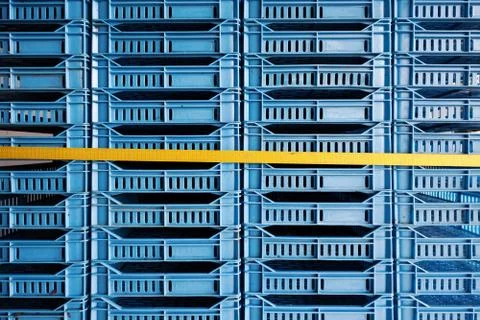 Empty Blue Crates Stockfoto's