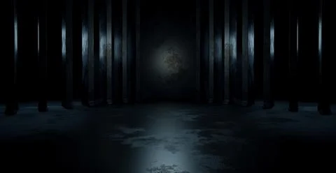 Empty Blue Futuristic Sci Fi Big Hall Room With Lights And Refelction Surface Иллюстрация