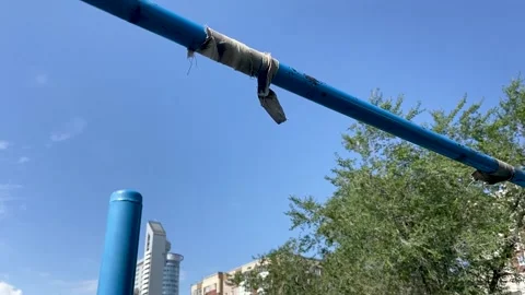 Empty blue horizontal bar. Anti-slip adhesive wrapped Stock Footage 160032136