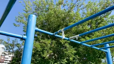 Empty blue horizontal bar. Anti-slip adhesive wrapped Stock Footage 162018283