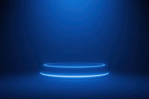 Empty blue illuminated studio podium stage background for product display Stock Illustration