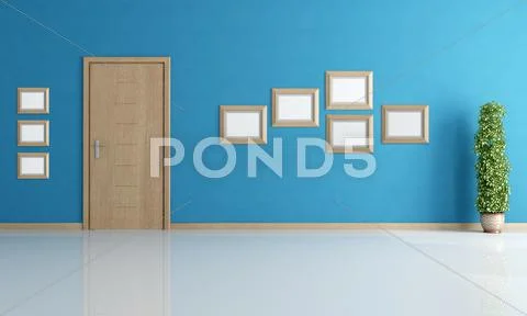 Empty blue interior with door Stock Illustration