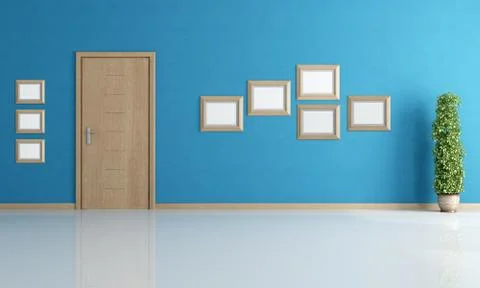 Empty blue interior with door Stock Illustration