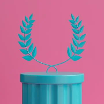 Empty Blue Laurel Winner First Place Stage Mockup in Duotone Style. 3d Rend.. Stock Illustration