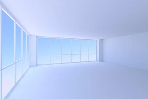 Empty blue office room with two large windows Stock Illustration
