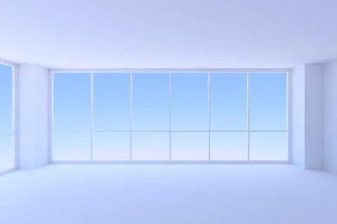 Empty blue office room with two large windows Stock Illustration