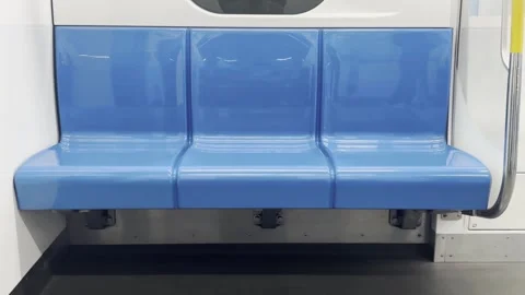 Empty Blue Passenger Seats Inside MRT Jakarta Train Stock Footage 336930630