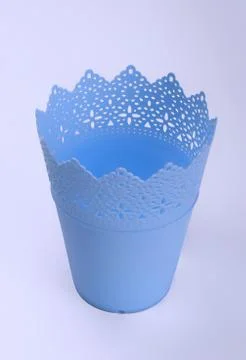 Empty blue plastic flower pot Stock Photos