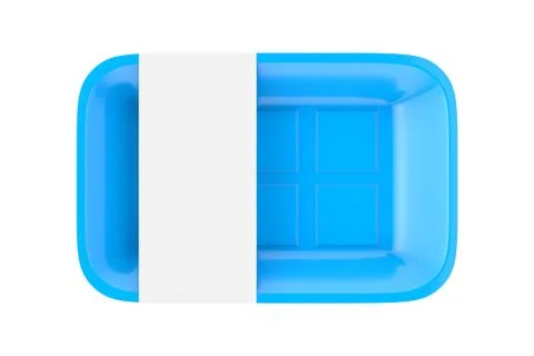 Empty Blue Plastic Food Container Tray Package with Blank Label for Your Desi Stock Illustration