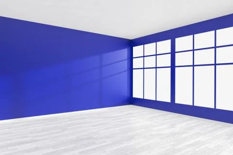Empty blue room with big window and white floor Stock Illustration
