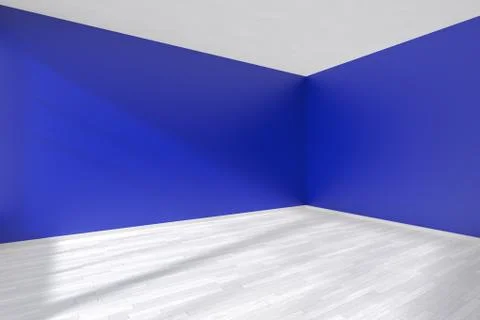 Empty blue room corner with white floor. Stock Illustration