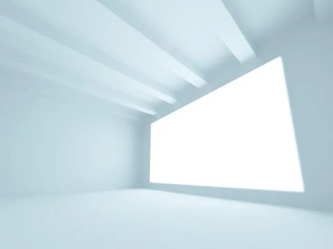 Empty blue room interior with white screen. 3d render Stock Illustration