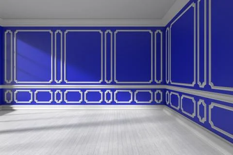 Empty blue room with molding and white parquet floor Stock Illustration