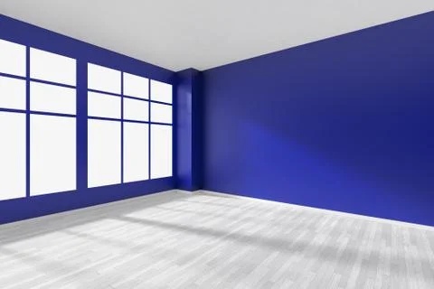 Empty blue room with window and white floor Stock Illustration