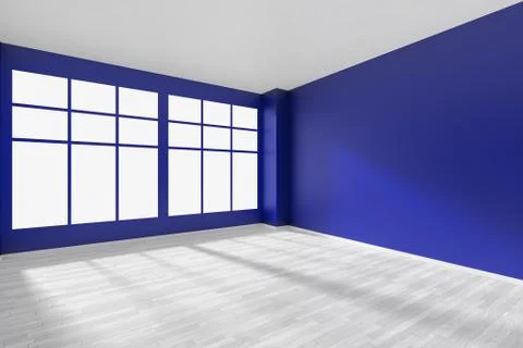 Empty blue room with window and white floor Stock Illustration