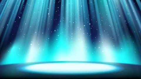 Empty blue scene with a dark background, place lit by bright cyan spotlight Stock Illustration
