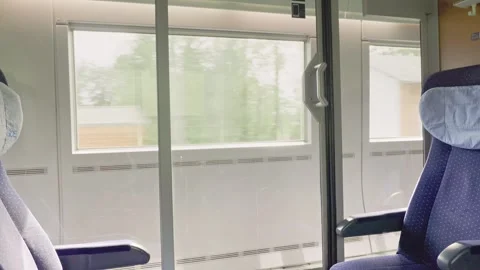 Empty Blue Seats In Motion Inside German Train Called ICE Stock Footage 276547248