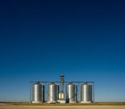 Empty Blue Sky Over Grain Elevators Fotos de archivo