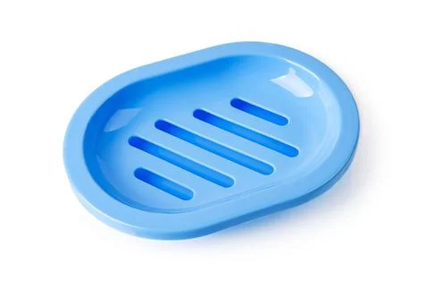 Empty blue soap dish isolated on a white background. New rounded soap holder Stock Photos