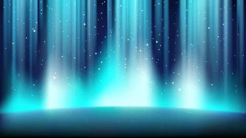 Empty blue stage with a dark background, illuminated by a bright spotlight Stock Illustration