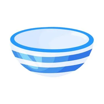 Empty Blue Striped Ceramic Bowl Cartoon Clipart Ilustração Stock