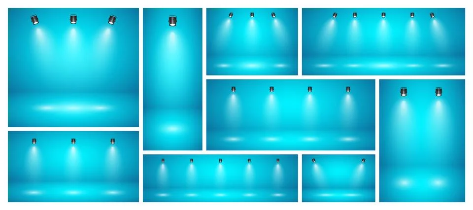 Empty blue studio abstract backgrounds with spotlights. Product showcase Stock Illustration