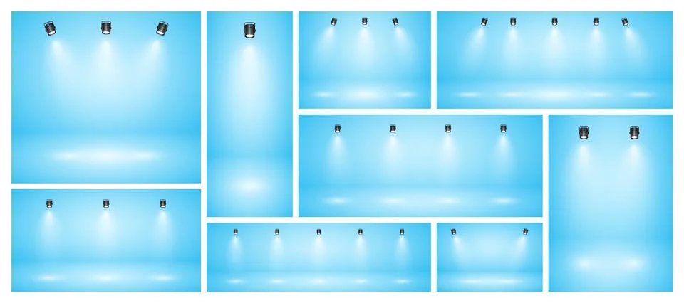 Empty blue studio abstract backgrounds with spotlights. Product showcase Stock Illustration