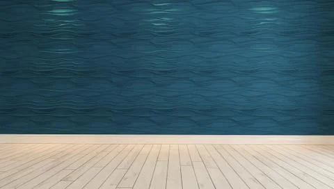 Empty blue wave wall with spot light 3D rendering Stock Illustration