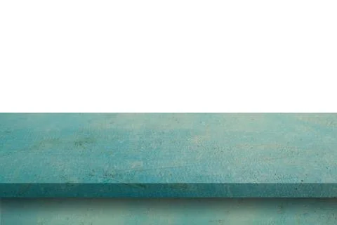 Empty blue wood table on isolate white background and display montage with co Stock Photos