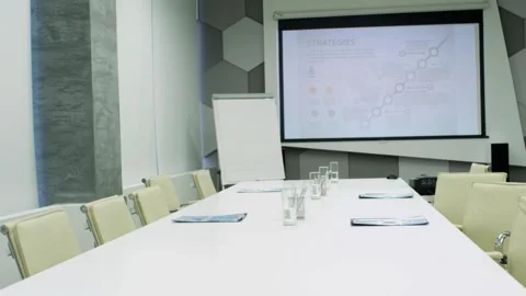 Empty board room in office with chairs at the conference room dolly shot Stock-Footage 334027146