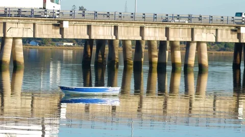Empty boat on the water Stock Footage 85442981