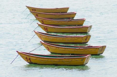 Empty boats on the sea Stock Photos