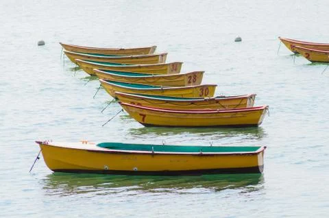 Empty boats on the sea Stock Photos