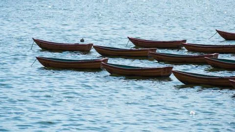 Empty boats on the sea 스톡 사진