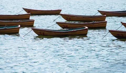Empty boats on the sea Stock Photos