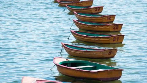 Empty boats on the sea Stock Photos