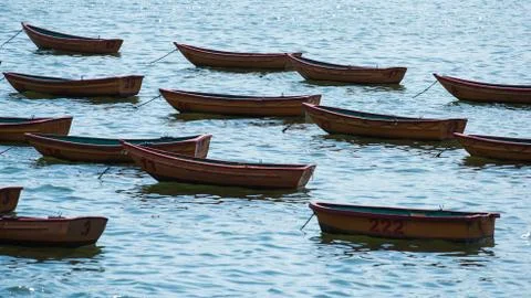 Empty boats on the sea Stock Photos