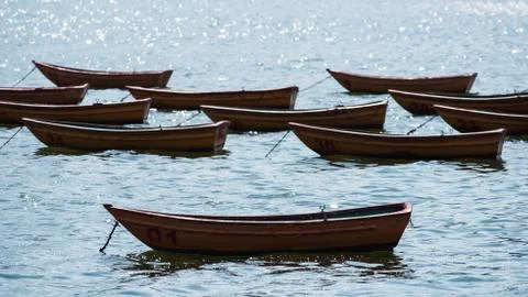 Empty boats on the sea Stock Photos