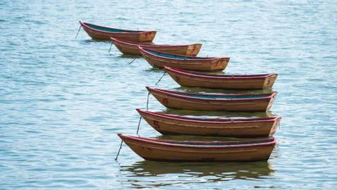 Empty boats on the sea Stock Photos