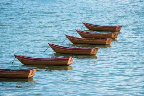 Empty boats on the sea Stock Photos
