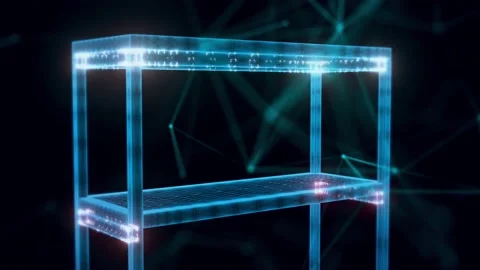 Empty book shelf hologram close up 4k Stock Footage 148183766