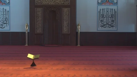 Empty book table in empty mosque Stock Footage 88035711