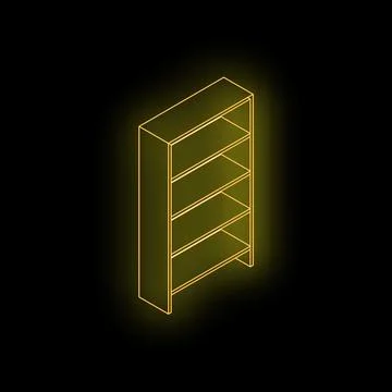 Empty bookshelf glowing on black background Stock Illustration