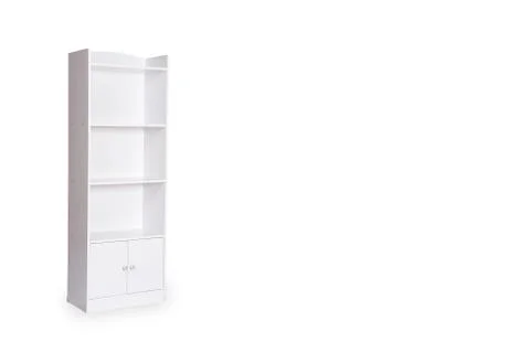 Empty bookshelf isolated on white background with space for copy. Stock Photos