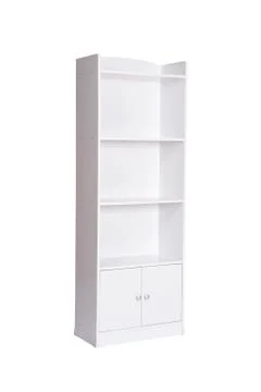 Empty bookshelf isolated on white background with space for copy. Stock Photos