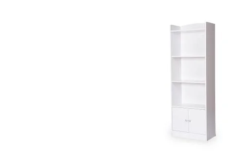 Empty bookshelf isolated on white background with space for copy. Stock Photos