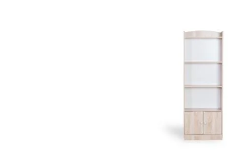 Empty bookshelf isolated on white background with space for copy. Stock Photos