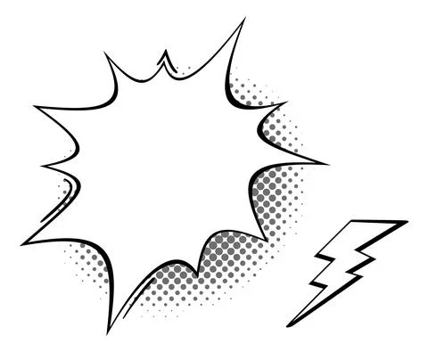 Empty boom bubble with dot pattern shadow and flash sign Stock Illustration