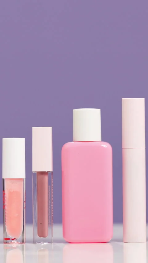 Empty, bottle and cosmetics in studio for skincare, beauty and product review on Stock Footage 318946302