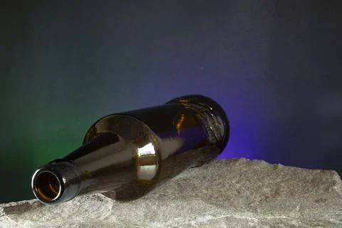 Empty bottle, beer bottle, beer, alcohol, different background. Stock Photos